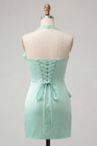 Bodycon Mint Green halter hals satijn veter Back Homecoming jurk met strik