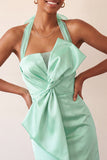 Bodycon Mint Green halter hals satijn veter Back Homecoming jurk met strik