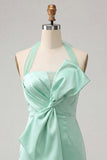 Bodycon Mint Green halter hals satijn veter Back Homecoming jurk met strik