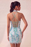 Bodycon Lichtpaarse halterhals pailletten met veter Homecoming jurk