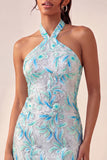 Bodycon Lichtpaarse halterhals pailletten met veter Homecoming jurk
