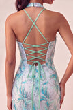 Bodycon Lichtpaarse halterhals pailletten met veter Homecoming jurk