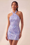 Bodycon Lichtpaarse halterhals pailletten met veter Homecoming jurk