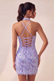 Bodycon Lichtpaarse halterhals pailletten met veter Homecoming jurk