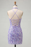 Bodycon Lichtpaarse halterhals pailletten met veter Homecoming jurk