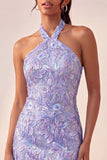 Bodycon Lichtpaarse halterhals pailletten met veter Homecoming jurk