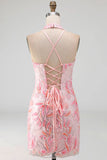 Bodycon Lichtpaarse halterhals pailletten met veter Homecoming jurk