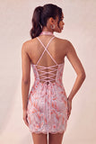 Bodycon Lichtpaarse halterhals pailletten met veter Homecoming jurk