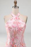 Bodycon Lichtpaarse halterhals pailletten met veter Homecoming jurk