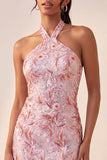 Bodycon Lichtpaarse halterhals pailletten met veter Homecoming jurk