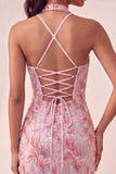 Bodycon Lichtpaarse halterhals pailletten met veter Homecoming jurk