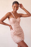 Champagne Bodycon Eenschouder Veter Achter Homecoming Jurk met pailletten