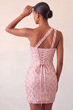 Champagne Bodycon Eenschouder Veter Achter Homecoming Jurk met pailletten