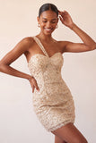 Champagne Bodycon Eenschouder Veter Achter Homecoming Jurk met pailletten