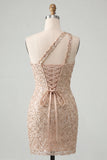 Champagne Bodycon Eenschouder Veter Achter Homecoming Jurk met pailletten