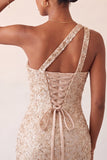 Champagne Bodycon Eenschouder Veter Achter Homecoming Jurk met pailletten