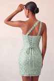 Champagne Bodycon Eenschouder Veter Achter Homecoming Jurk met pailletten