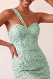 Champagne Bodycon Eenschouder Veter Achter Homecoming Jurk met pailletten
