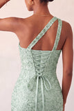 Champagne Bodycon Eenschouder Veter Achter Homecoming Jurk met pailletten