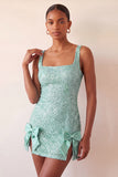 Mintgroene bodycon vierkante hals pailletten met veter achterin homecomingjurk met strik