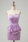 Strapless lichtpaarse bodycon veterend op de rug parels gerimpelde homecoming-jurk