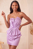 Strapless lichtpaarse bodycon veterend op de rug parels gerimpelde homecoming-jurk