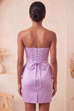Strapless lichtpaarse bodycon veterend op de rug parels gerimpelde homecoming-jurk