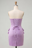 Strapless lichtpaarse bodycon veterend op de rug parels gerimpelde homecoming-jurk
