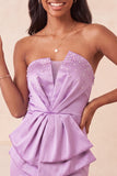 Strapless lichtpaarse bodycon veterend op de rug parels gerimpelde homecoming-jurk
