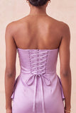 Strapless lichtpaarse bodycon veterend op de rug parels gerimpelde homecoming-jurk