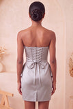 Strapless lichtpaarse bodycon veterend op de rug parels gerimpelde homecoming-jurk