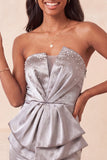 Strapless lichtpaarse bodycon veterend op de rug parels gerimpelde homecoming-jurk