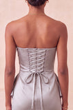 Strapless lichtpaarse bodycon veterend op de rug parels gerimpelde homecoming-jurk