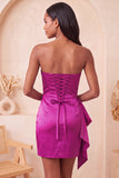 Satijnblauwe strapless bodycon vetergeknoopte rug met kralen, gerimpelde homecoming jurk met sjerp