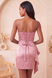 Satijnblauwe strapless bodycon vetergeknoopte rug met kralen, gerimpelde homecoming jurk met sjerp
