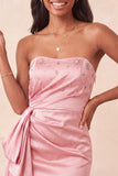 Satijnblauwe strapless bodycon vetergeknoopte rug met kralen, gerimpelde homecoming jurk met sjerp