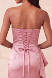 Satijnblauwe strapless bodycon vetergeknoopte rug met kralen, gerimpelde homecoming jurk met sjerp