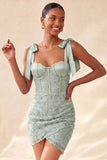 Dusty Sage Bodycon korset Peals bloemen met strikjes Homecoming jurk met veter op de rug