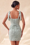Dusty Sage Bodycon korset Peals bloemen met strikjes Homecoming jurk met veter op de rug