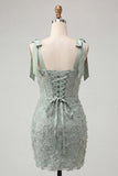 Dusty Sage Bodycon korset Peals bloemen met strikjes Homecoming jurk met veter op de rug