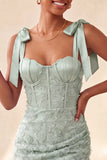 Dusty Sage Bodycon korset Peals bloemen met strikjes Homecoming jurk met veter op de rug