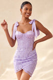 Dusty Sage Bodycon korset Peals bloemen met strikjes Homecoming jurk met veter op de rug