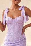 Dusty Sage Bodycon korset Peals bloemen met strikjes Homecoming jurk met veter op de rug
