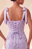 Dusty Sage Bodycon korset Peals bloemen met strikjes Homecoming jurk met veter op de rug