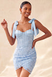 Dusty Sage Bodycon korset Peals bloemen met strikjes Homecoming jurk met veter op de rug