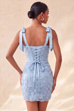 Dusty Sage Bodycon korset Peals bloemen met strikjes Homecoming jurk met veter op de rug