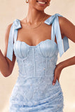 Dusty Sage Bodycon korset Peals bloemen met strikjes Homecoming jurk met veter op de rug