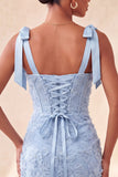 Dusty Sage Bodycon korset Peals bloemen met strikjes Homecoming jurk met veter op de rug