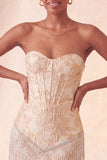Lake Blue Sweetheart korset Jacquard Veter Thuis Thuis Jurk met franjes
