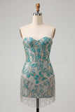 Lake Blue Sweetheart korset Jacquard Veter Thuis Thuis Jurk met franjes